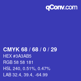 カラーコード: CMYK 68 / 68 / 0 / 29 | qconv.com