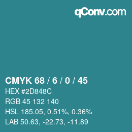 Code couleur: CMYK 68 / 6 / 0 / 45 | qconv.com