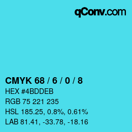 颜色代码: CMYK 68 / 6 / 0 / 8 | qconv.com