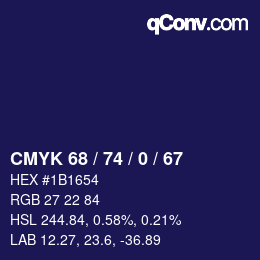 Farbcode: CMYK 68 / 74 / 0 / 67 | qconv.com