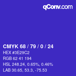 Color code: CMYK 68 / 79 / 0 / 24 | qconv.com