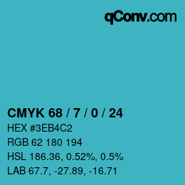 カラーコード: CMYK 68 / 7 / 0 / 24 | qconv.com