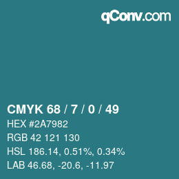 颜色代码: CMYK 68 / 7 / 0 / 49 | qconv.com