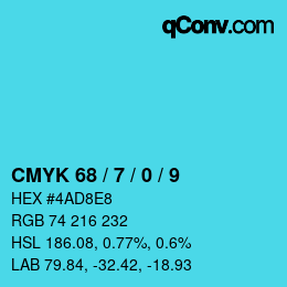 カラーコード: CMYK 68 / 7 / 0 / 9 | qconv.com