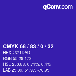 カラーコード: CMYK 68 / 83 / 0 / 32 | qconv.com