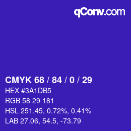 颜色代码: CMYK 68 / 84 / 0 / 29 | qconv.com