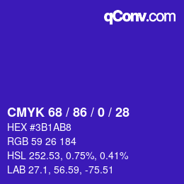 Color code: CMYK 68 / 86 / 0 / 28 | qconv.com