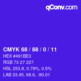 カラーコード: CMYK 68 / 88 / 0 / 11 | qconv.com