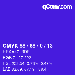 颜色代码: CMYK 68 / 88 / 0 / 13 | qconv.com