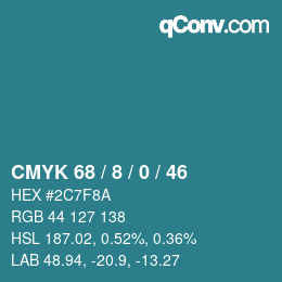 カラーコード: CMYK 68 / 8 / 0 / 46 | qconv.com