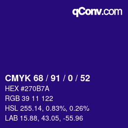 Color code: CMYK 68 / 91 / 0 / 52 | qconv.com