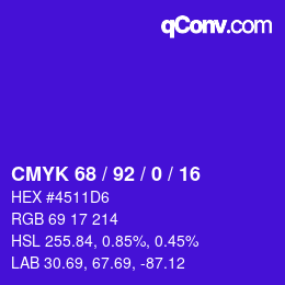 カラーコード: CMYK 68 / 92 / 0 / 16 | qconv.com