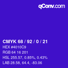 カラーコード: CMYK 68 / 92 / 0 / 21 | qconv.com