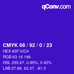 カラーコード: CMYK 68 / 92 / 0 / 23 | qconv.com