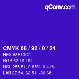 カラーコード: CMYK 68 / 92 / 0 / 24 | qconv.com