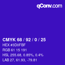 カラーコード: CMYK 68 / 92 / 0 / 25 | qconv.com