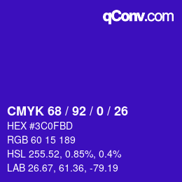 カラーコード: CMYK 68 / 92 / 0 / 26 | qconv.com