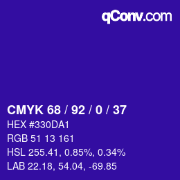 カラーコード: CMYK 68 / 92 / 0 / 37 | qconv.com