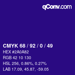 カラーコード: CMYK 68 / 92 / 0 / 49 | qconv.com