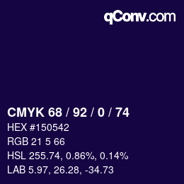 Color code: CMYK 68 / 92 / 0 / 74 | qconv.com