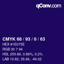 颜色代码: CMYK 68 / 93 / 0 / 63 | qconv.com