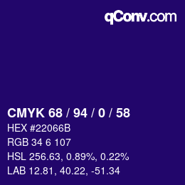 颜色代码: CMYK 68 / 94 / 0 / 58 | qconv.com