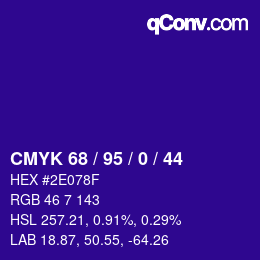 Color code: CMYK 68 / 95 / 0 / 44 | qconv.com