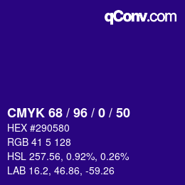 Farbcode: CMYK 68 / 96 / 0 / 50 | qconv.com