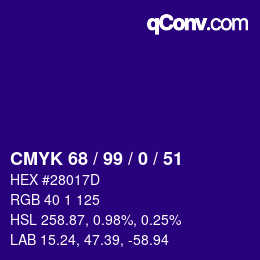 カラーコード: CMYK 68 / 99 / 0 / 51 | qconv.com