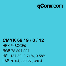 Código de color: CMYK 68 / 9 / 0 / 12 | qconv.com