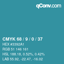 カラーコード: CMYK 68 / 9 / 0 / 37 | qconv.com