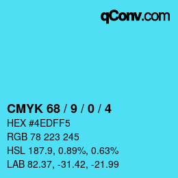 カラーコード: CMYK 68 / 9 / 0 / 4 | qconv.com