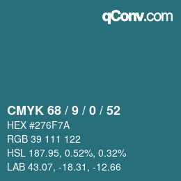 Color code: CMYK 68 / 9 / 0 / 52 | qconv.com