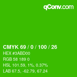 Color code: CMYK 69 / 0 / 100 / 26 | qconv.com