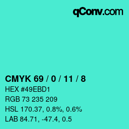 颜色代码: CMYK 69 / 0 / 11 / 8 | qconv.com