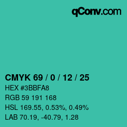 Color code: CMYK 69 / 0 / 12 / 25 | qconv.com