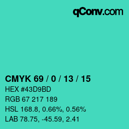 颜色代码: CMYK 69 / 0 / 13 / 15 | qconv.com