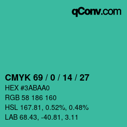 Farbcode: CMYK 69 / 0 / 14 / 27 | qconv.com