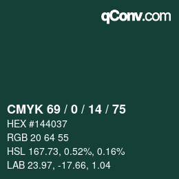 カラーコード: CMYK 69 / 0 / 14 / 75 | qconv.com