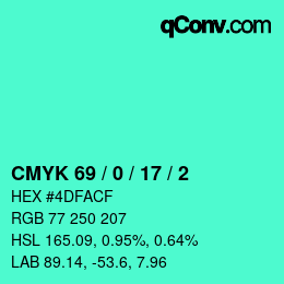 カラーコード: CMYK 69 / 0 / 17 / 2 | qconv.com