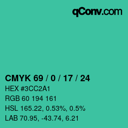 Color code: CMYK 69 / 0 / 17 / 24 | qconv.com