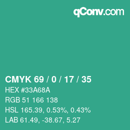 Color code: CMYK 69 / 0 / 17 / 35 | qconv.com