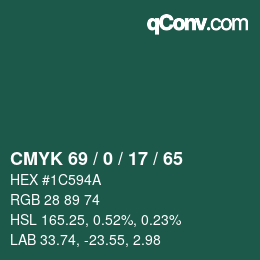 Farbcode: CMYK 69 / 0 / 17 / 65 | qconv.com