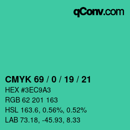 カラーコード: CMYK 69 / 0 / 19 / 21 | qconv.com