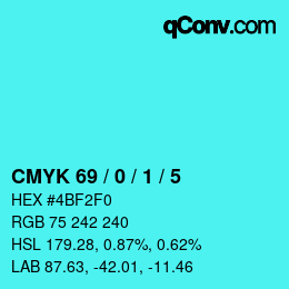 Color code: CMYK 69 / 0 / 1 / 5 | qconv.com