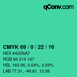 カラーコード: CMYK 69 / 0 / 22 / 16 | qconv.com