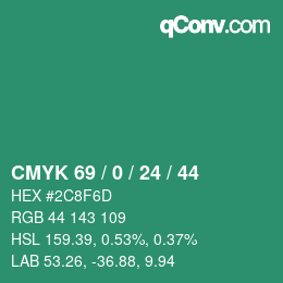 Farbcode: CMYK 69 / 0 / 24 / 44 | qconv.com