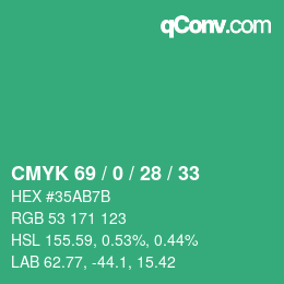 Color code: CMYK 69 / 0 / 28 / 33 | qconv.com