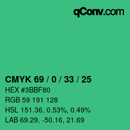 Color code: CMYK 69 / 0 / 33 / 25 | qconv.com