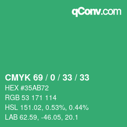 Code couleur: CMYK 69 / 0 / 33 / 33 | qconv.com